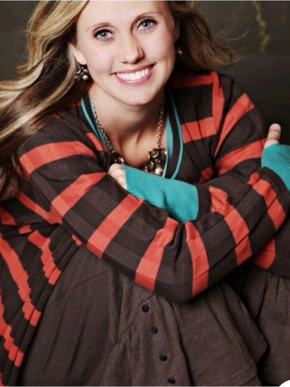 Matilda Jane Brown and Orange Striped Cardigan with Turquoise Trim